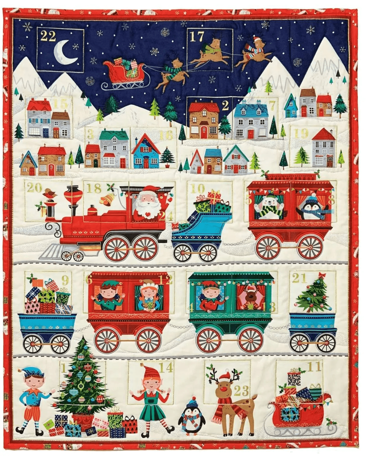Makower Santa Express Advent Christmas Panels 2387/1 Patchwork & Quilting Fabric 6 Makower Christmas Panels Santa Express Advent Panel 2387/1