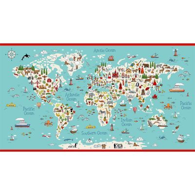 Makower Abc Around The World 2 World Map Panel 2398/1