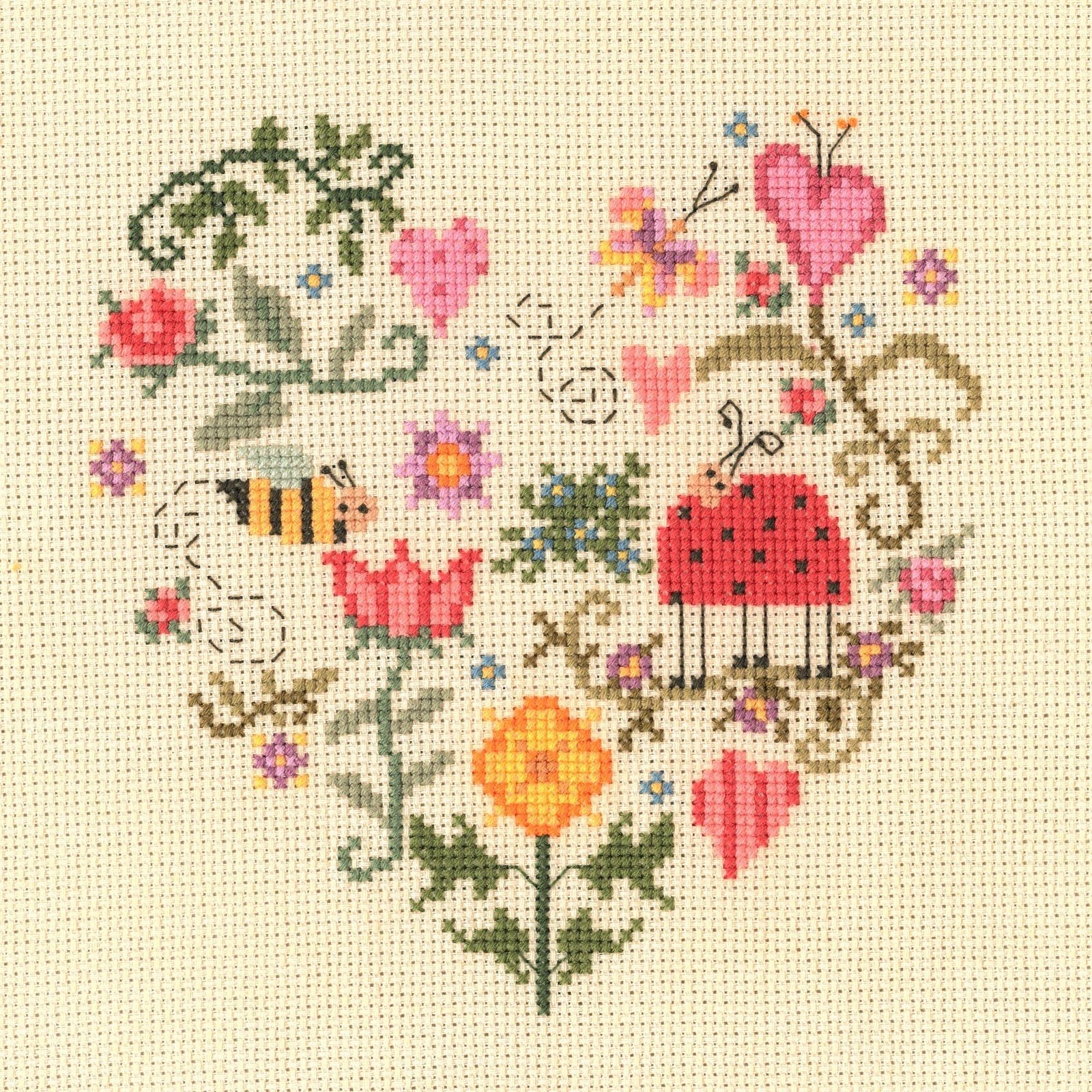Folk Art – Bee In Love Heart – Cross Stitch Kit