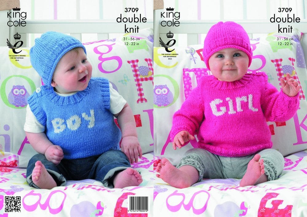 King Cole Baby Girl Boy Sweater Slipover & Hat Knitting Pattern Leaflet 3709