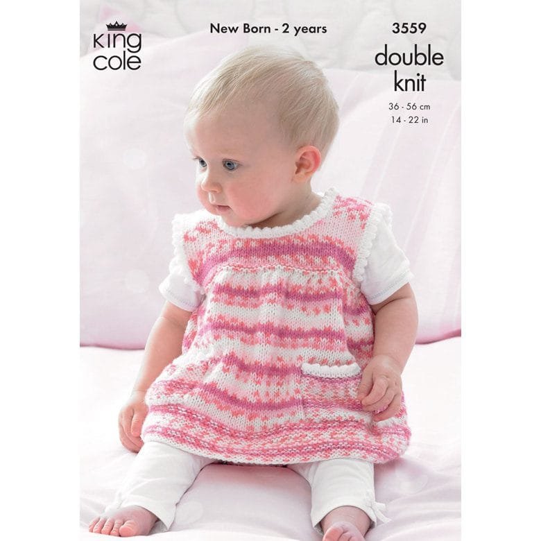 King Cole Dress, Sweater, Hat Knitting Pattern Leaflet 3559