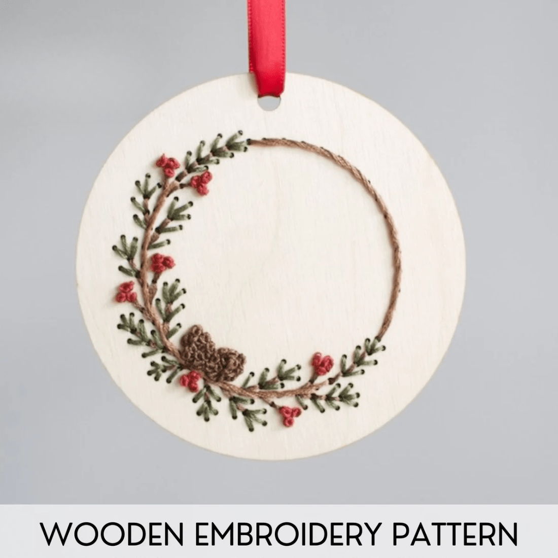 DIY Wood Embroidery Kit – Pinecone Wreath Ornament