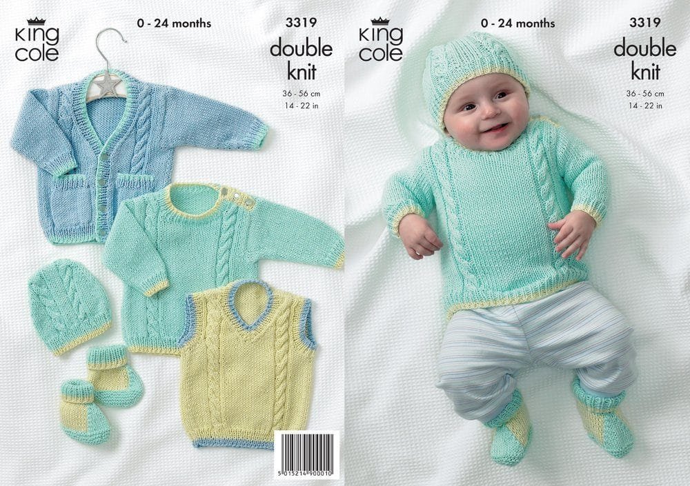 King Cole Sweater, Tank Top, Cardigan, Boots & Hat Knitting Pattern Leaflet 3319