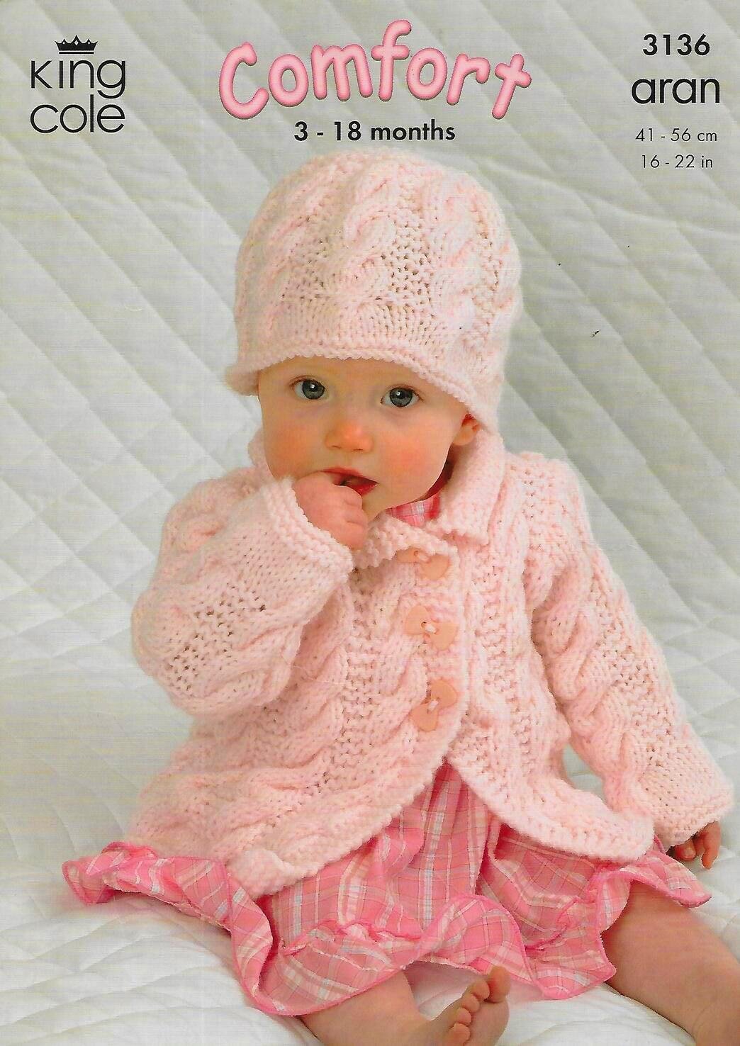 King Cole Coat, Dress, Sweater & Hat Aran Knitting Pattern Leaflet 3136