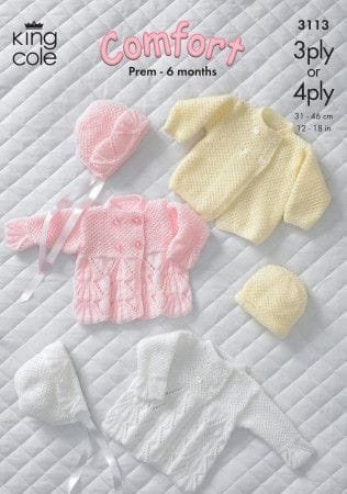 King Cole Jacket, Coat, Bonnet & Hat Knitting Pattern Leaflet 3113