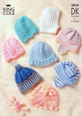 King Cole Baby Hats Knitting Pattern Leaflet 2824