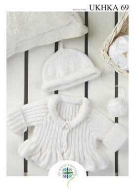 UKHKA Ribbed Cardigan & Hat Knitting Pattern Leaflet UKHKA 69