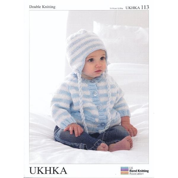 UKHKA Striped Cardigan Scarf & Hat Knitting Pattern Leaflet UKHKA 113