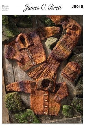 James C Brett Cardigans, Hat & Scarf Knitting Pattern Leaflet JB015