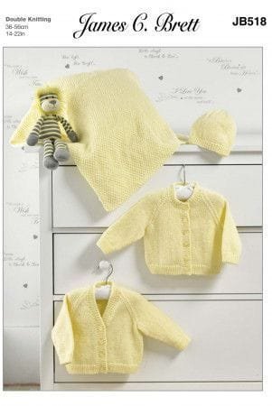 James C Brett Cardigans, Hat & Blanket Knitting Pattern Leaflet JB518