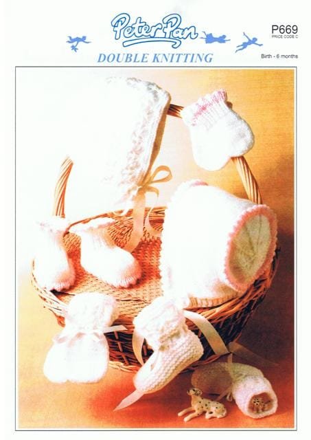 Peter Pan Baby Bonnet, Bootees, Mitts Knitting Pattern Leaflet P669