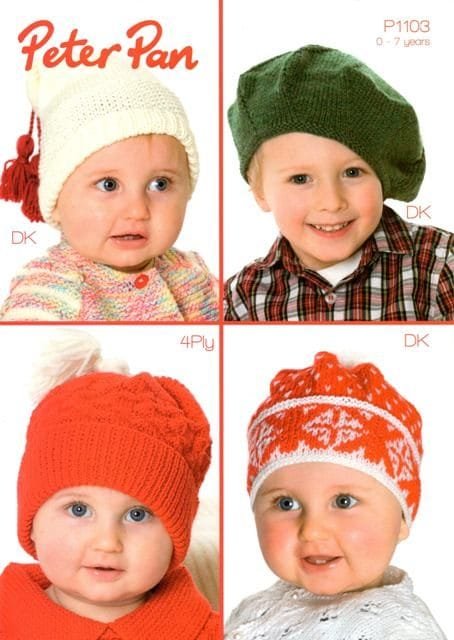 Peter Pan Hats Knitting Pattern Leaflet P1103