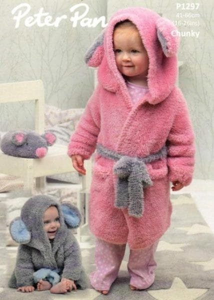 Peter Pan Hooded Dressing Gown & Mouse Knitting Pattern Leaflet P1297