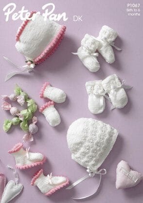 Peter Pan Knitted Hats, Booties & Mittens Knitting Pattern Leaflet P1067