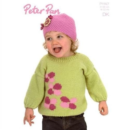 Peter Pan Flower Sweater & Hat Knitting Pattern Leaflet P1147