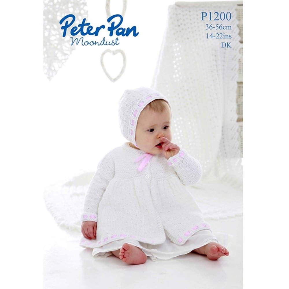 Peter Pan Baby Shawl, Bonnet & Cardigan Knitting Pattern Leaflet P1200