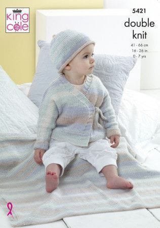 King Cole Cardigan, Hat and Blanket Knitting Pattern Leaflet 5421
