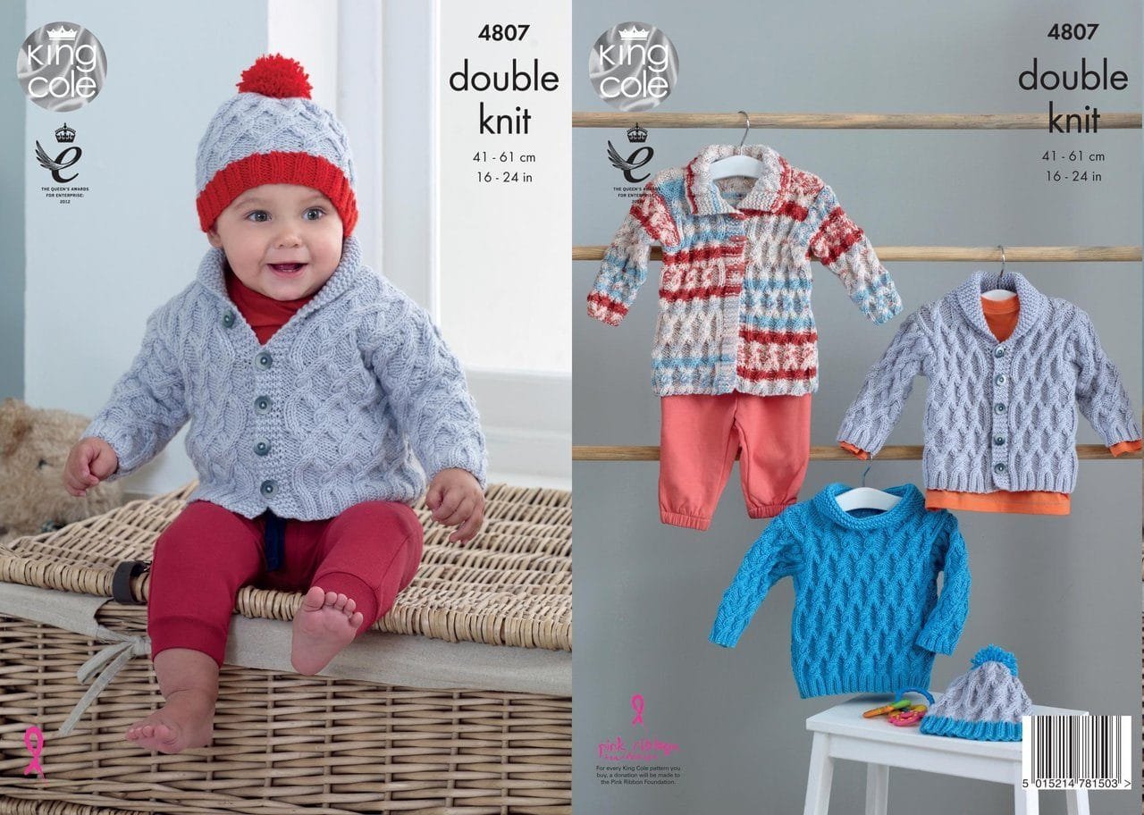 King Cole Jacket Coat Sweater and Hat Knitting Pattern Leaflet 4807