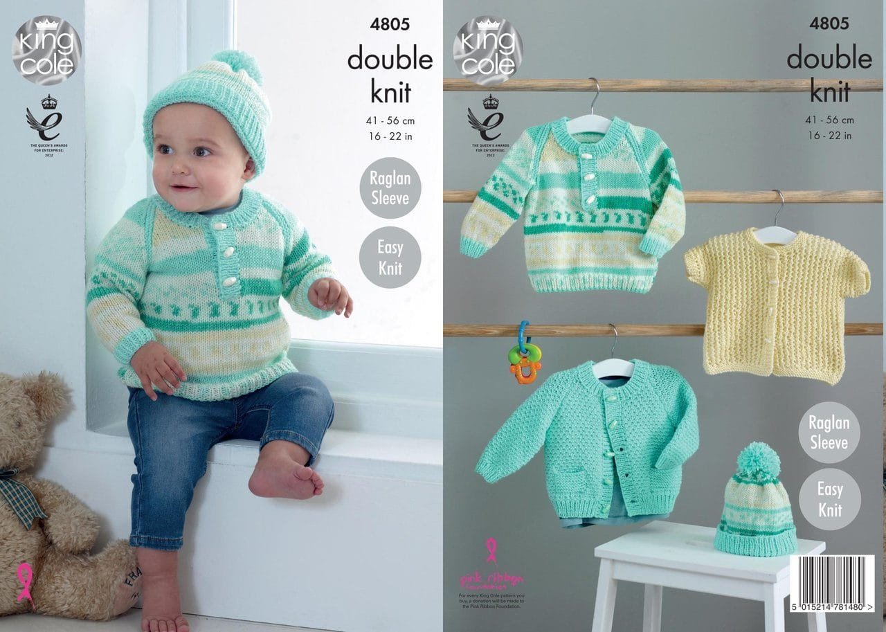 King Cole Baby Jacket Sweater Cardigan & Hat Knitting Pattern Leaflet 4805