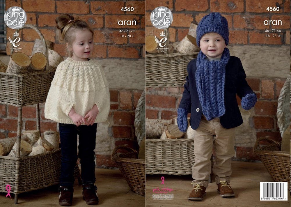 King Cole Childrens Cape Scarf Hat Mittens Knitting Pattern Leaflet 4560