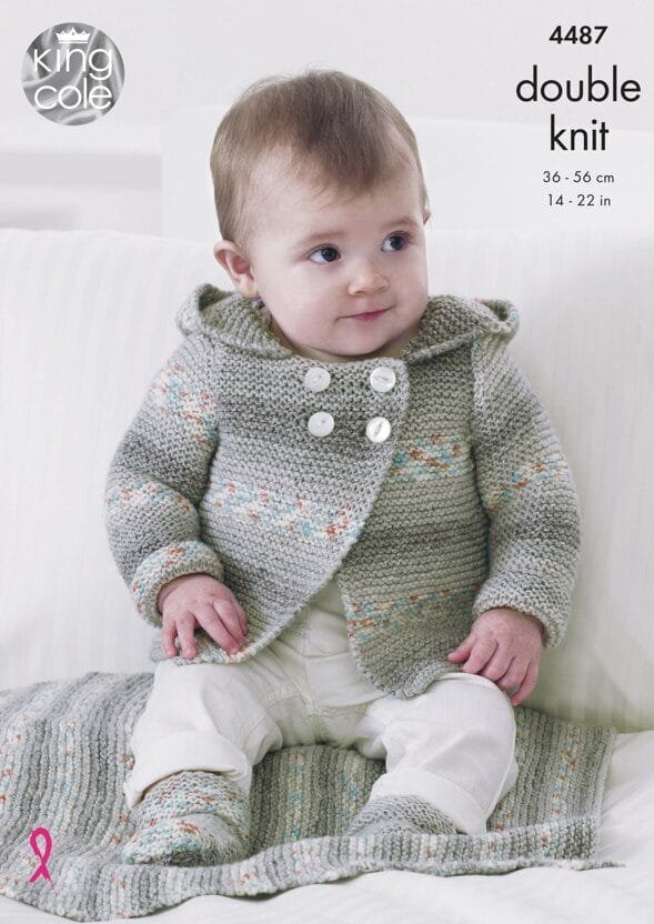 King Cole Hooded Jacket, Blanket & Bootees Knitting Pattern Leaflet 4487