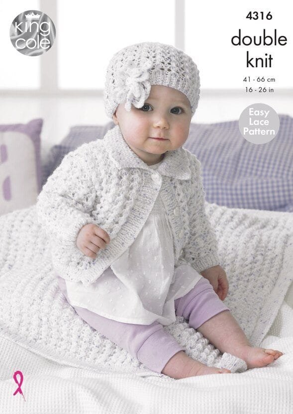 King Cole Girl’s Cardigan, Blanket & Hat Knitting Pattern Leaflet 4316