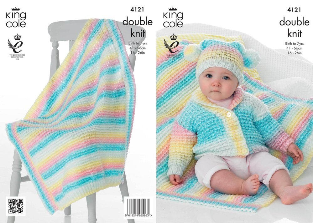 King Cole Cardigan, Hat and Blanket Knitting Pattern Leaflet 4121