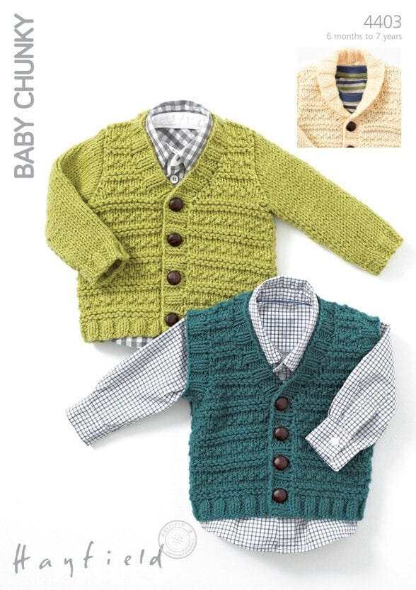 Hayfield Waistcoat, V Neck Cardigan & Cardigan Knitting Pattern Leaflet 4403