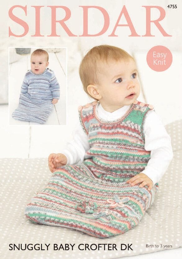 Sirdar Snuggly Long Sleeved and Sleeveless Sleeping Bag Knitting Pattern Leaflet 4755
