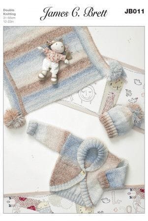 James C Brett Cardigan, Hat and Blanket Knitting Pattern Leaflet JB011