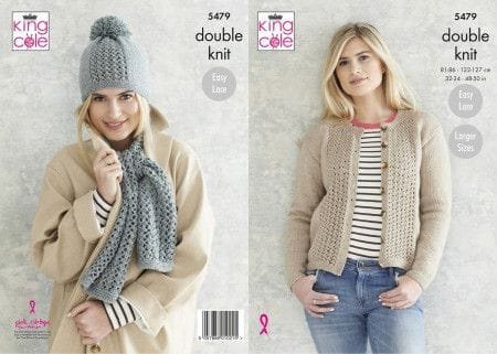 King Cole Cardigan, Scarf and Hat Knitting Pattern Leaflet 5479