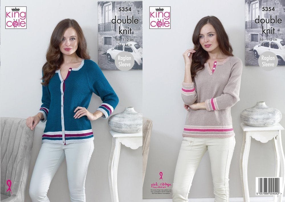 King Cole Raglan Sleeve Cardigans Knitting Pattern Leaflet 5354