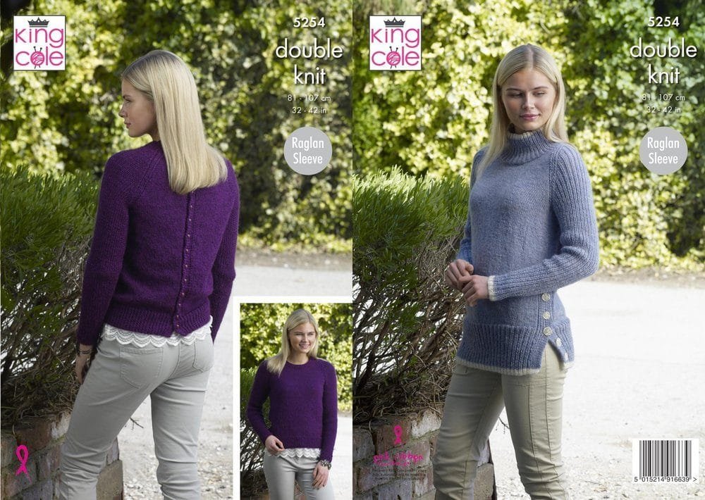 King Cole Raglan Sweaters Knitting Pattern Leaflet 5254