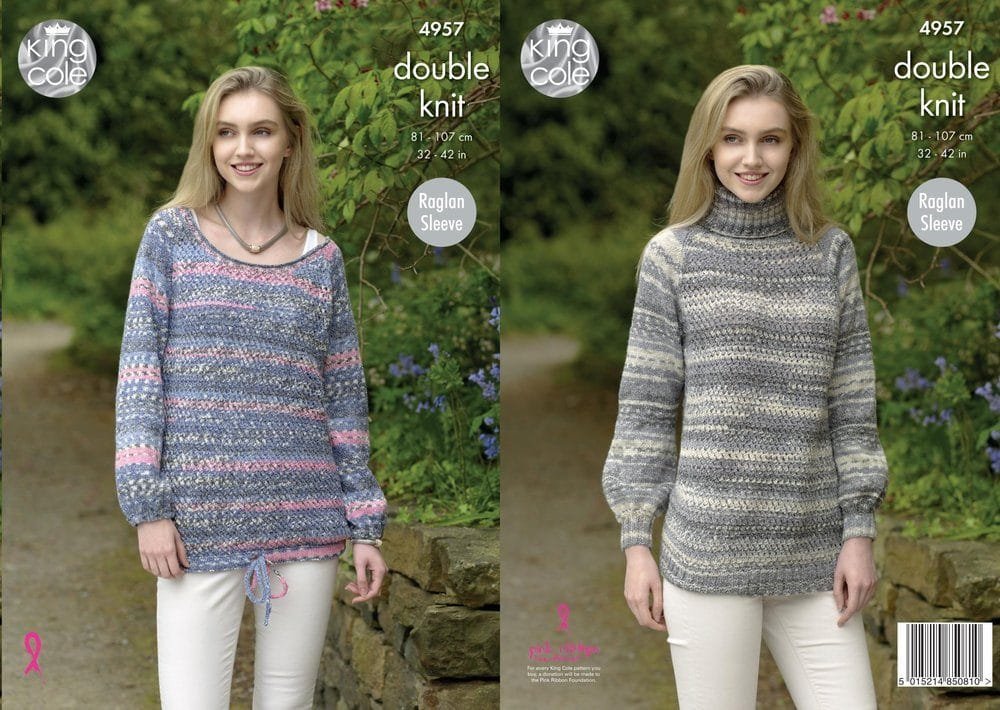 King Cole Polo Neck and Scoop Neck Sweaters Knitting Pattern Leaflet 4957