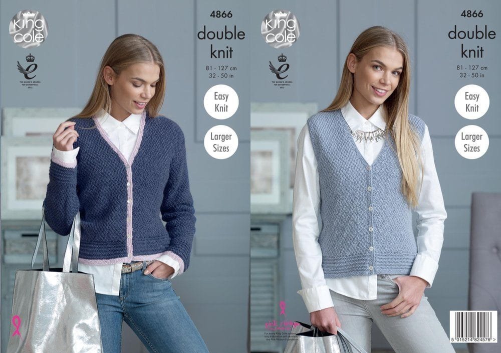 King Cole Cardigan and Waistcoat Knitting Pattern Leaflet 4866