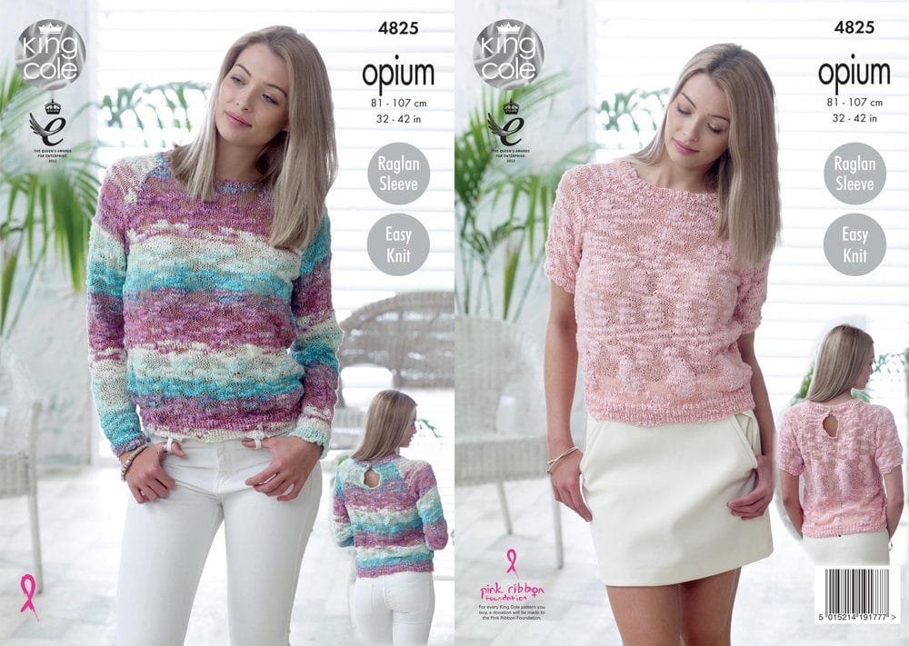 King Cole Raglan Sweaters Knitting Pattern Leaflet 4825