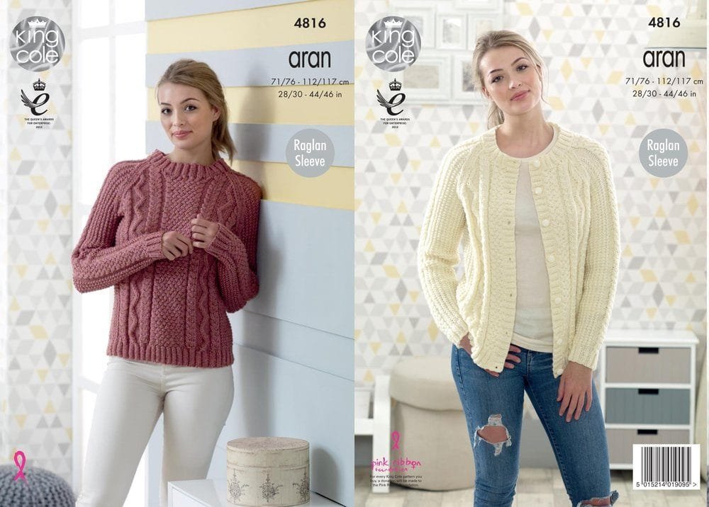 King Cole Raglan Sweater and Cardigan Knitting Pattern Leaflet 4816