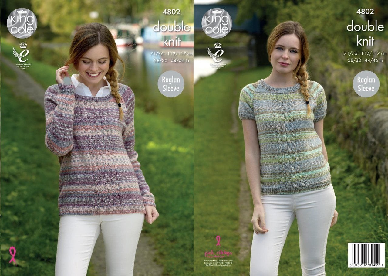 King Cole Raglan Sleeve Sweaters Knitting Pattern Leaflet 4802