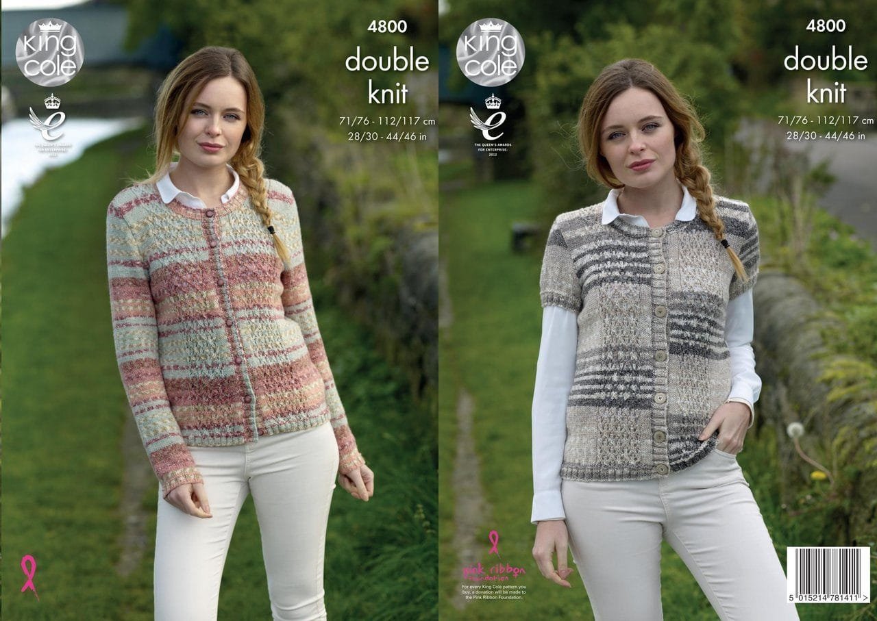 King Cole Long & Short Sleeved Cardigans Knitting Pattern Leaflet 4800