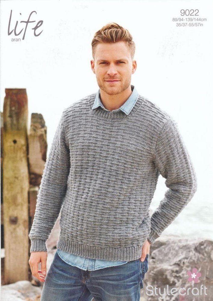 Stylecraft Round Neck Sweater Knitting Pattern Leaflet 9022