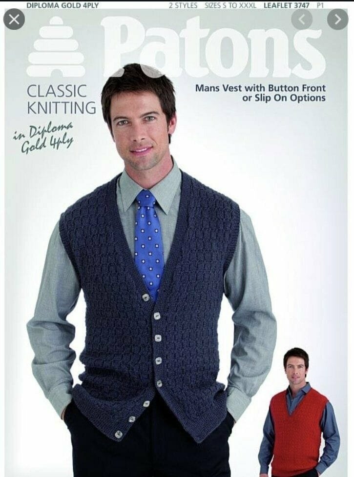 Patons Vest & Waistcoat Knitting Pattern Leaflet 3747