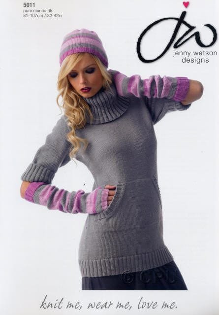 Jenny Watson Cowl Neck Sweater Dress Knitting Pattern Leaflet 5011