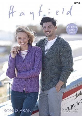 Hayfield V Neck and Shawl Collar Cardigans Knitting Pattern Leaflet 8098