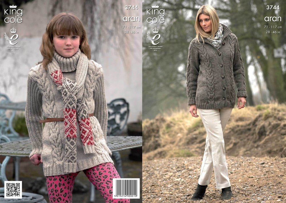 King Cole Tunic, Coat and Scarf Knitting Pattern Leaflet 3744