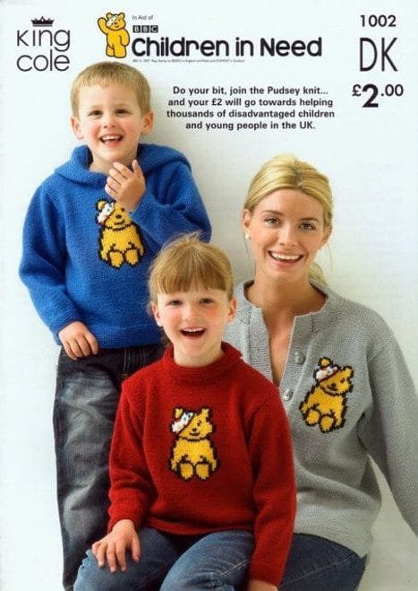 King Cole Pudsey Bear Sweaters & Cardigan Knitting Pattern Leaflet 1002