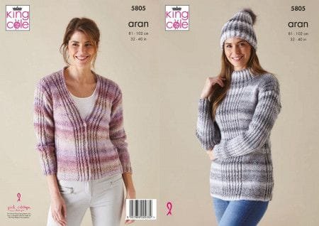 King Cole Cardigan, Sweater & Hat Knitting Pattern Leaflet 5805