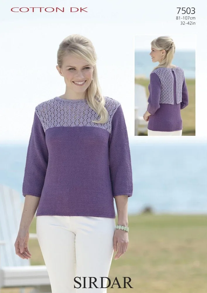 Sirdar 3/4 Sleeved Boat Neck Top Knitting Pattern Leaflet 7706