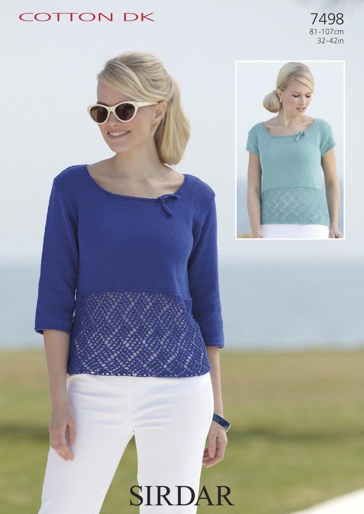 Sirdar Short Sleeved and 3/4 Sleeved Tops Knitting Pattern Leaflet 7498