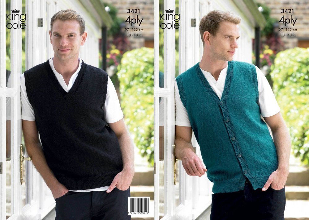 King Cole Slipover & Waistcoat Knitting Pattern Leaflet 3421