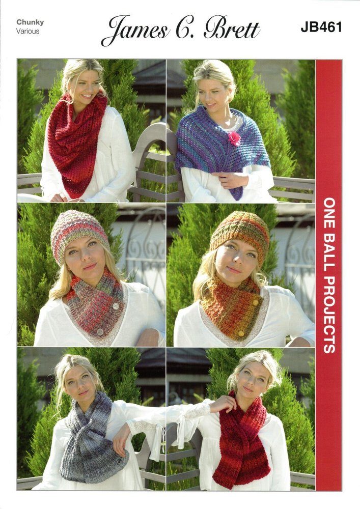 James C Brett Scarves, Wrap and Hat Knitting Pattern Leaflet JB461